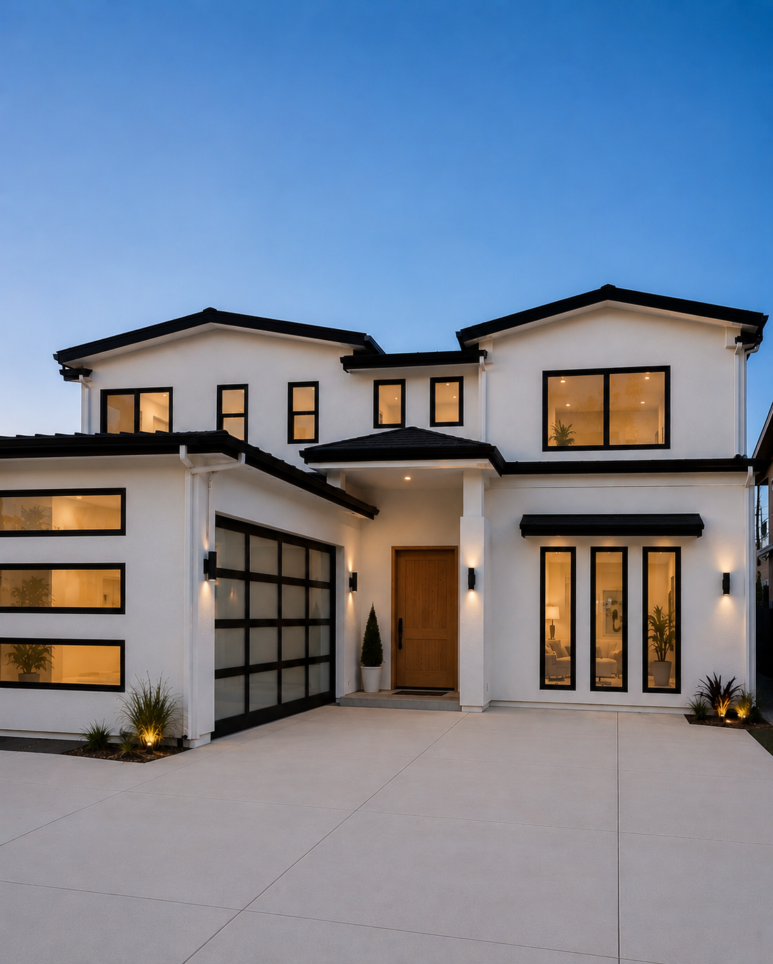 Completed home exterior at dusk